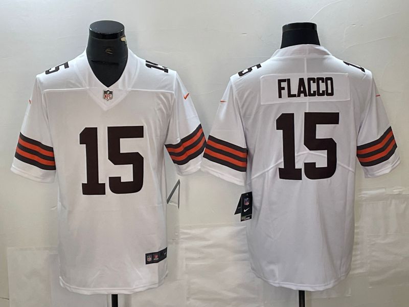 Men Cleveland Browns #15 Flacco White Nike Vapor Limited NFL Jersey style 2